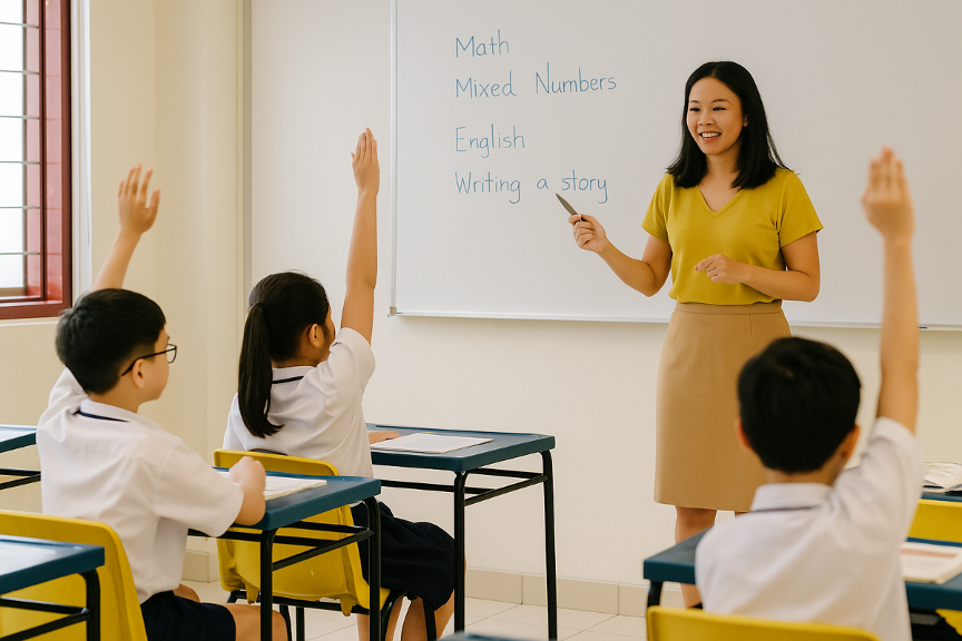 Singapore teacher in classroom of students